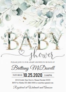 EU2 - Eucalyptus invitation baby shower design preview