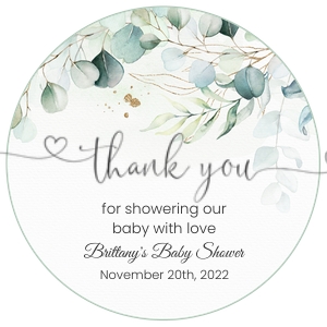 EU1 - Eucalyptus baby shower favor tags round design preview