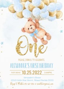 TB001 - Teddy bear birthday invitation design preview