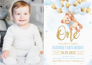 TB001 - Teddy bear birthday invitation photo: TB001 - Teddy bear birthday invitation photo