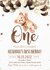 TB006 - Teddy bear birthday invitation: TB006 - Teddy bear birthday invitation