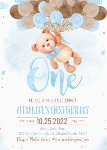 TB002 - Teddy bear birthday invitation: TB002 - Teddy bear birthday invitation
