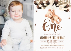TB006 - Teddy bear birthday invitation photo: TB006 - Teddy bear birthday invitation photo