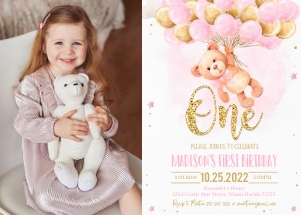 TB003  - Teddy bear birthday invitation photo: TB003  - Teddy bear birthday invitation photo