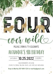 JG004 - Jungle wild one invitation design preview