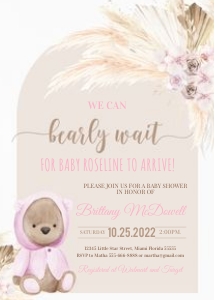 TPS002 - Teddy bear pampas invitation: TPS002 - Teddy bear pampas invitation