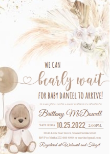 TPS007 - Teddy bear pampas invitation design preview