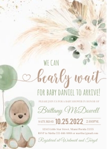 TPS008 - Teddy bear pampas invitation: TPS008 - Teddy bear pampas invitation