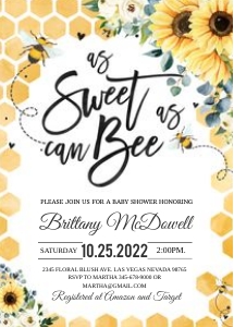 BEE007 -  As sweet as can bee Baby shower invitation design preview