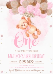 TB005 - Teddy bear birthday invitation: TB005 - Teddy bear birthday invitation