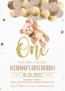 TB007 - Teddy bear birthday invitation: TB007 - Teddy bear birthday invitation