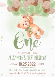 TB009 - Teddy bear birthday invitation: TB009 - Teddy bear birthday invitation