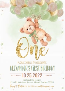 TB008 - Teddy bear birthday invitation: TB008 - Teddy bear birthday invitation