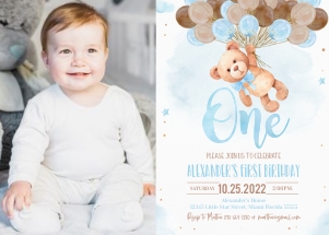 TB002 - Teddy bear birthday invitation photo: TB002 - Teddy bear birthday invitation photo