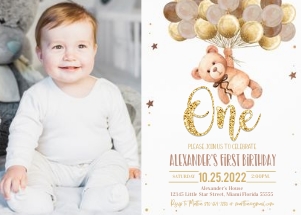 TB007 - Teddy bear birthday invitation photo: TB007 - Teddy bear birthday invitation photo