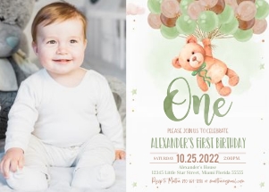 TB009 - Teddy bear birthday invitation photo: TB009 - Teddy bear birthday invitation photo