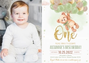 TB008 - Teddy bear birthday invitation photo: TB008 - Teddy bear birthday invitation photo