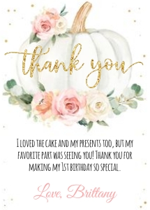 Pump1 - Pumpkin Birthday thank you card design preview
