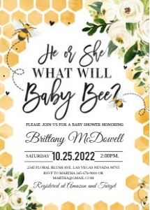 BEE016 -  Bee Baby shower invitation design preview