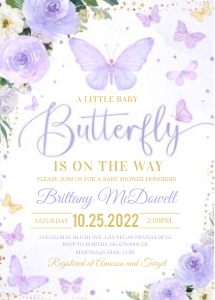 BU102 -  Butterfly baby shower invitation design preview
