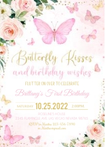 BUT005 -  Butterfly birthday invitation: BUT005 -  Butterfly birthday invitation