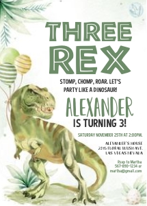 DIN001 - Dinosaur three rex invitation design preview