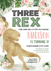 DIN003 - Dinosaur three rex invitation design preview