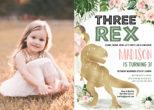 DIN003 - Dinosaur three rex invitation photo design preview