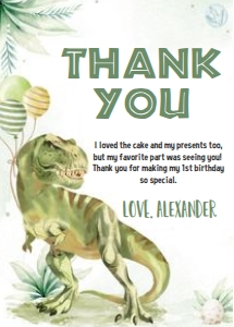 DIN001 - Dinosaur thank you card: DIN001 - Dinosaur thank you card