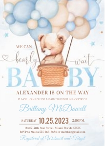 B101 - Teddy bear Balloon invitation design preview