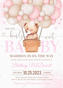B102 - Teddy bear Balloon invitation design preview