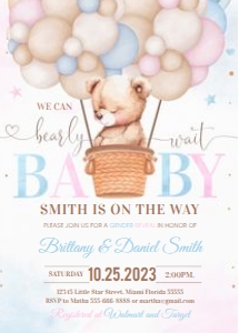 B105 - Teddy bear Balloon invitation: B105 - Teddy bear Balloon invitation