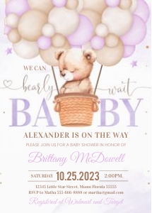 B106 - Teddy bear Balloon invitation design preview