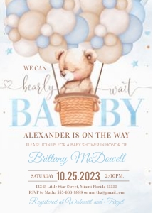 B107 - Teddy bear Balloon invitation design preview