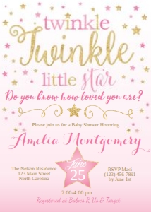5x7 - Twinkle Twinkle Little Star Baby Shower Invitation: 5x7 - Twinkle Twinkle Little Star Baby Shower Invitation