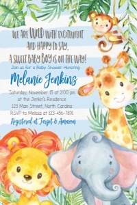 Jungle Baby Shower 4x6: Blue Jungle Baby Shower