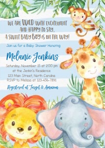 Jungle Baby Shower 5x7: Blue Jungle Baby Shower