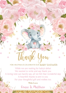 Elephant Pink Floral Baby Shower Thank You Card 5"x7" EP5 design preview