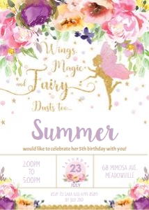 Summer Floral Fairy Invitation 5"x7" design preview