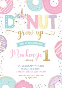 Sweet Unicorn Donut Invitation 5"x7" design preview