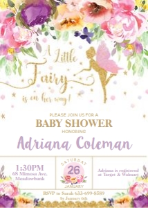 Summer Floral Fairy Baby Shower Invitation 5"x7": Summer Floral Fairy Baby Shower Invitation 5"x7"