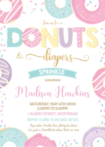 Donut & Diapers Sprinkle Invitation 5"x7" design preview