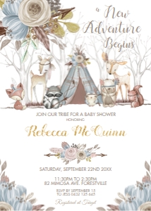 Tribal Woodland Animals Baby Boy Shower Invitation 5"x7" WA1: Tribal Woodland Animals Baby Boy Shower Invitation 5"x7" WA1