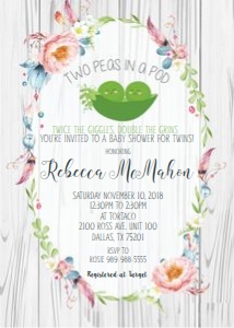 Boho Peas in a Pod Baby Shower Invitation 5"x7": Boho Peas in a Pod Baby Shower Invitation 5"x7"