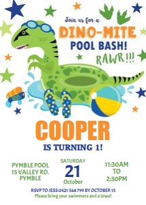 Dinosaur Floatie Pool Party Invitation 5"x7" design preview