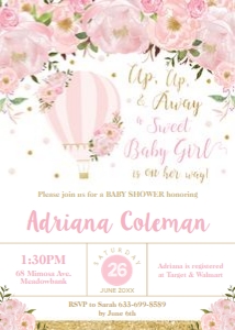 Blush Floral Hot Air Balloon Baby Shower Invitation 5"x7": Blush Floral Hot Air Balloon Baby Shower Invitation 5"x7"