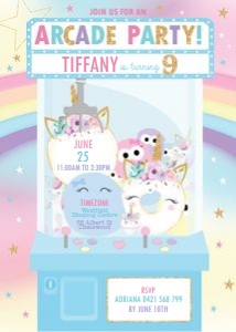 Arcade Unicorn Party Invitation 5"x7" design preview