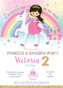 Princess & Unicorn Birthday Party Invitation 5"x7": Princess & Unicorn Birthday Party Invitation 5"x7"