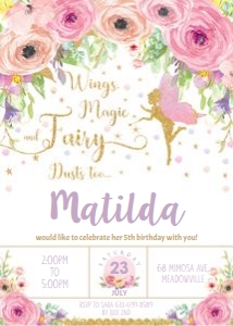 Spring Floral Fairy Birthday Invitation 5"x7" design preview