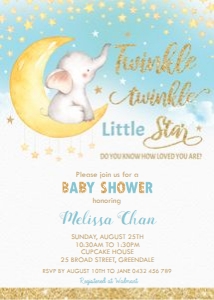 Twinkle Little Star Elephant Baby Boy Shower Invitation 5"x7" design preview